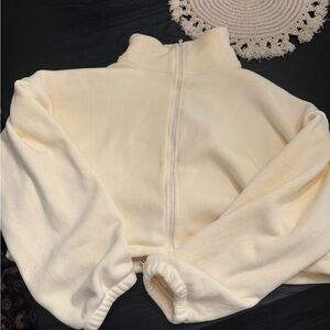 Butter yellow fleece mock neck zip up
